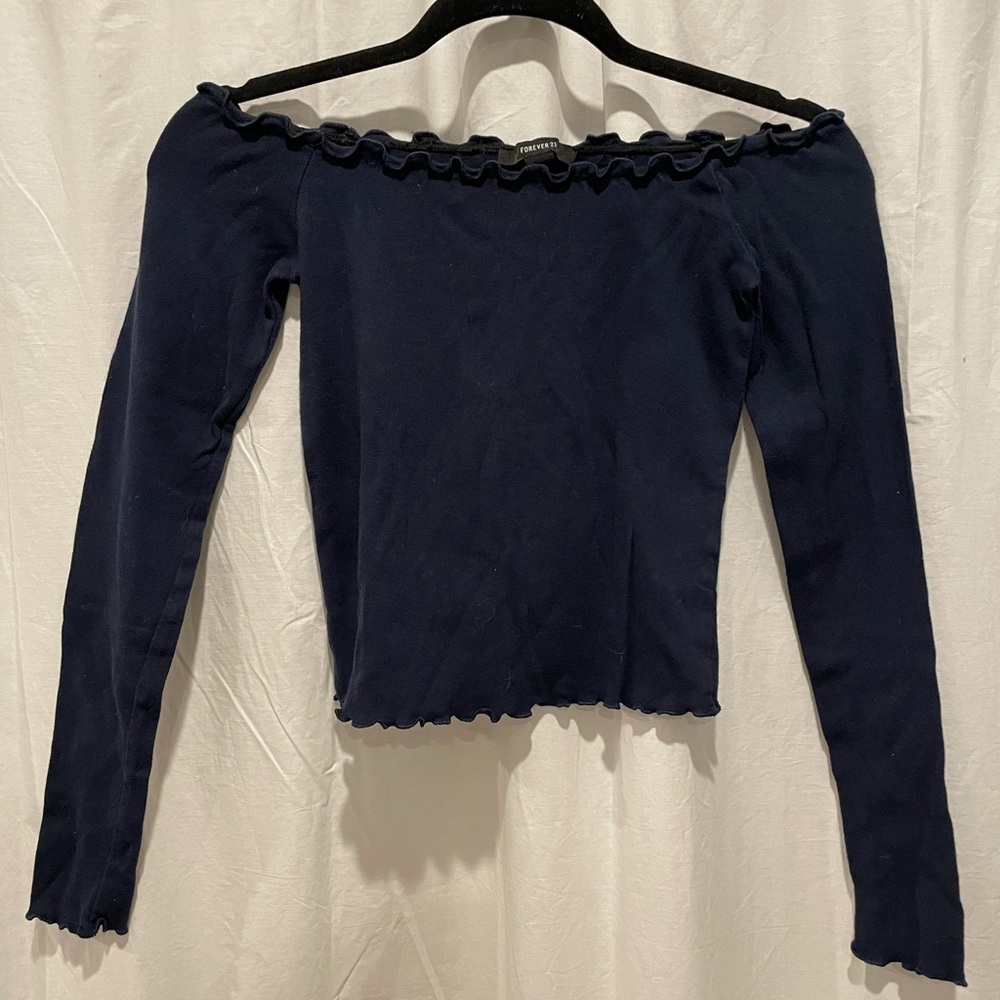 Navy Off Shoulder Long Sleeve